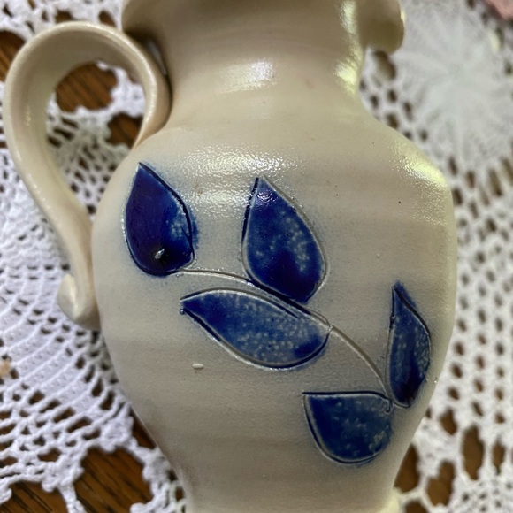 Small Pottery Blue Leafed Pitcher - Picture 2 of 5